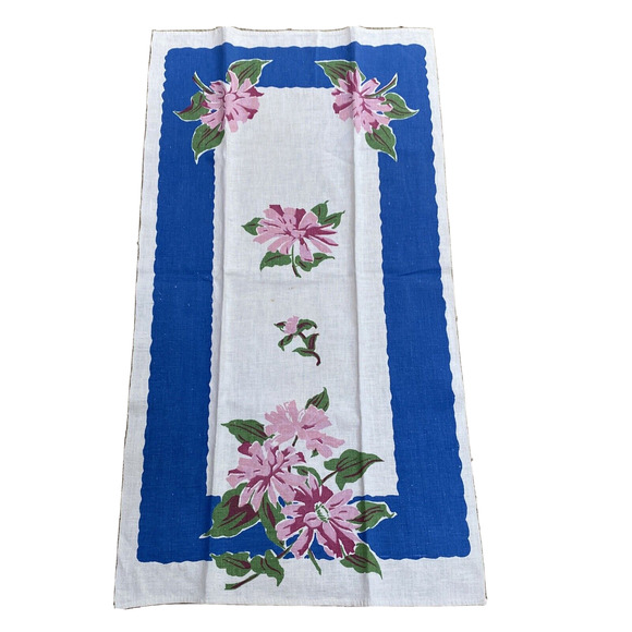 Vintage Printed Cotton Kitchen Tea Towel Pink Blue Floral Cottage Chic Farmhouse - Picture 1 of 6